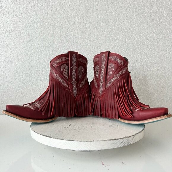 Lane SENITA FALLS Womens Cowboy Bootie 7 Red Fringe Western Short Cowgirl Boots - Picture 7 of 11